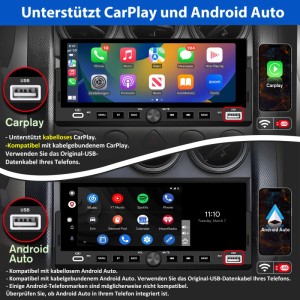 Junsun 1 DIN Autoradio mit 7 Zoll Carplay Display im Auto-Armaturenbrett.