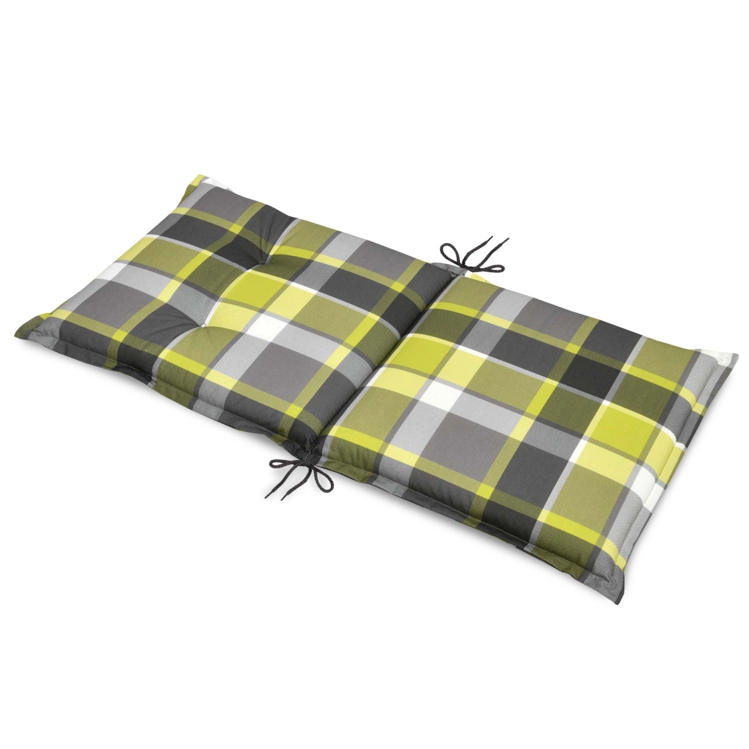 Beautissu Niederlehner Gartenstuhlauflage Sunny GR, 100x50cm, grün kariert mit Befestigungsschnüren.