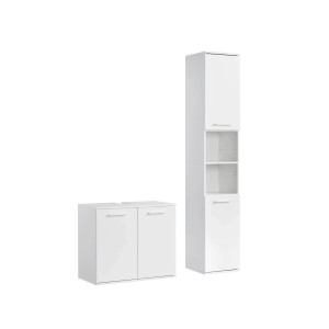 Mokebo Badmöbel Set „Der Steuermann“: 2-teiliges, weißes Badezimmermöbel Set mit Unterschrank und Hochschrank.