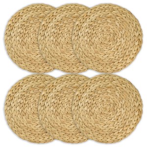 HMF 37230-S6 Tischset Rund Geflochten aus Wasserhyazinthe Platzset Abwaschbar 6er Set 30 cm