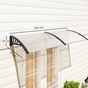 Transparentes Outsunny Pultvordach aus Polycarbonat über einer Tür, 195x75 cm, mit schwarzem Rahmen. Fenster-Zubehör.