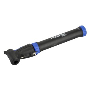 Fischer Mini-Pumpe, Doppelhub, reversibel, schwarz-blau. Kompakte Fahrradpumpe für unterwegs.