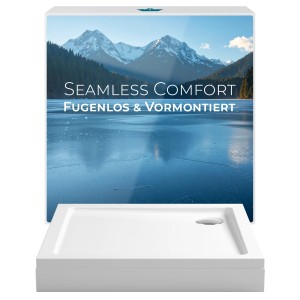 Calmwaters Duschwanne 90x90 cm, Acryl, mit Schürze und Ablaufgarnitur, vormontiert.