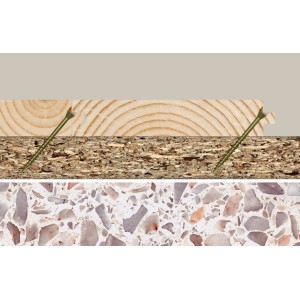 Fischer Dielenschraube (3,5x45mm) zur Befestigung von Holzdielen auf einer Holzkonstruktion.