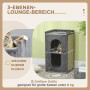 Grauer PawHut Katzenturm mit Kratzbrett, zwei Höhlen und Liegeflächen für Katzen.