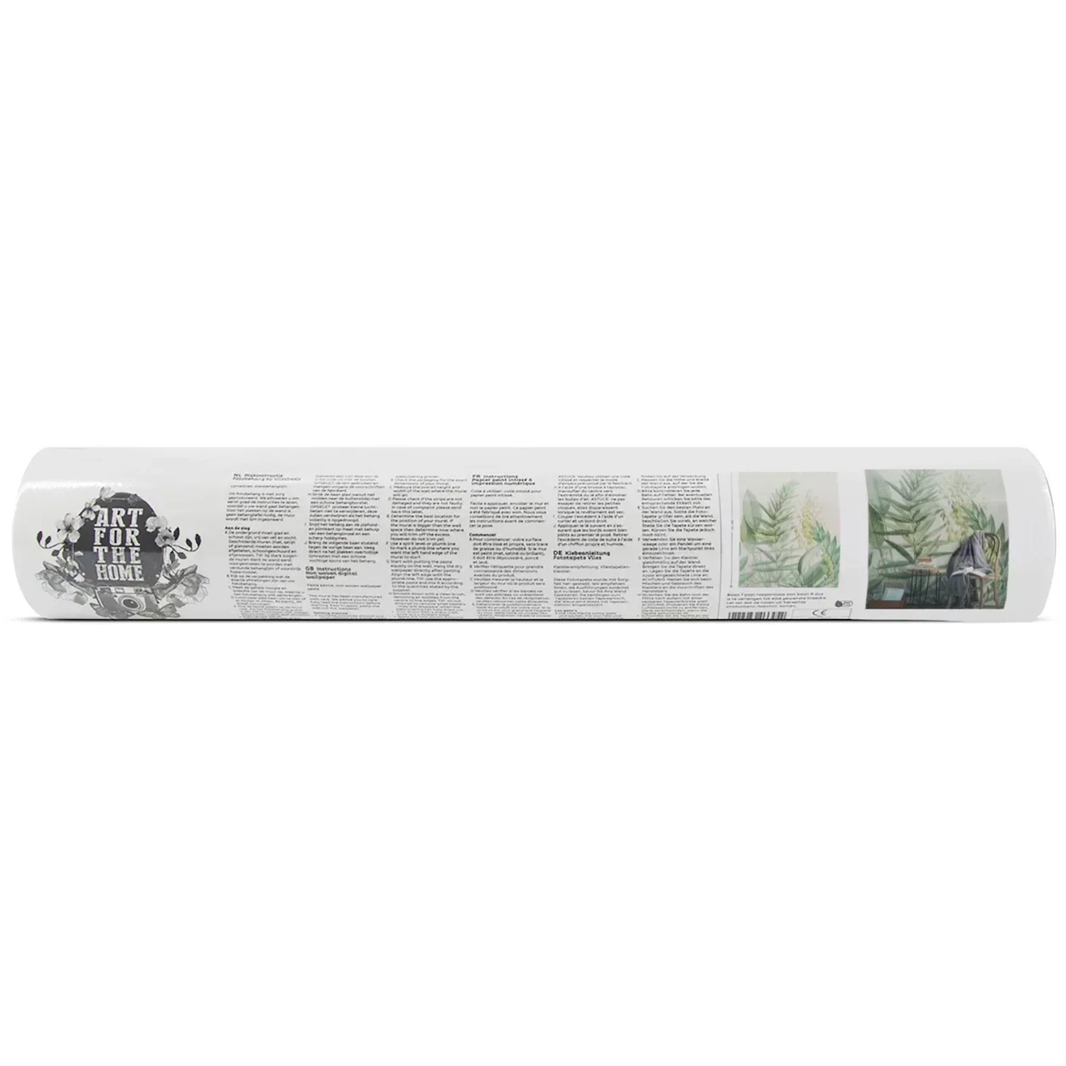 Art for the Home Fototapete Cosy Balance Palmlilien, gerollte Tapete mit Produktinformationen.