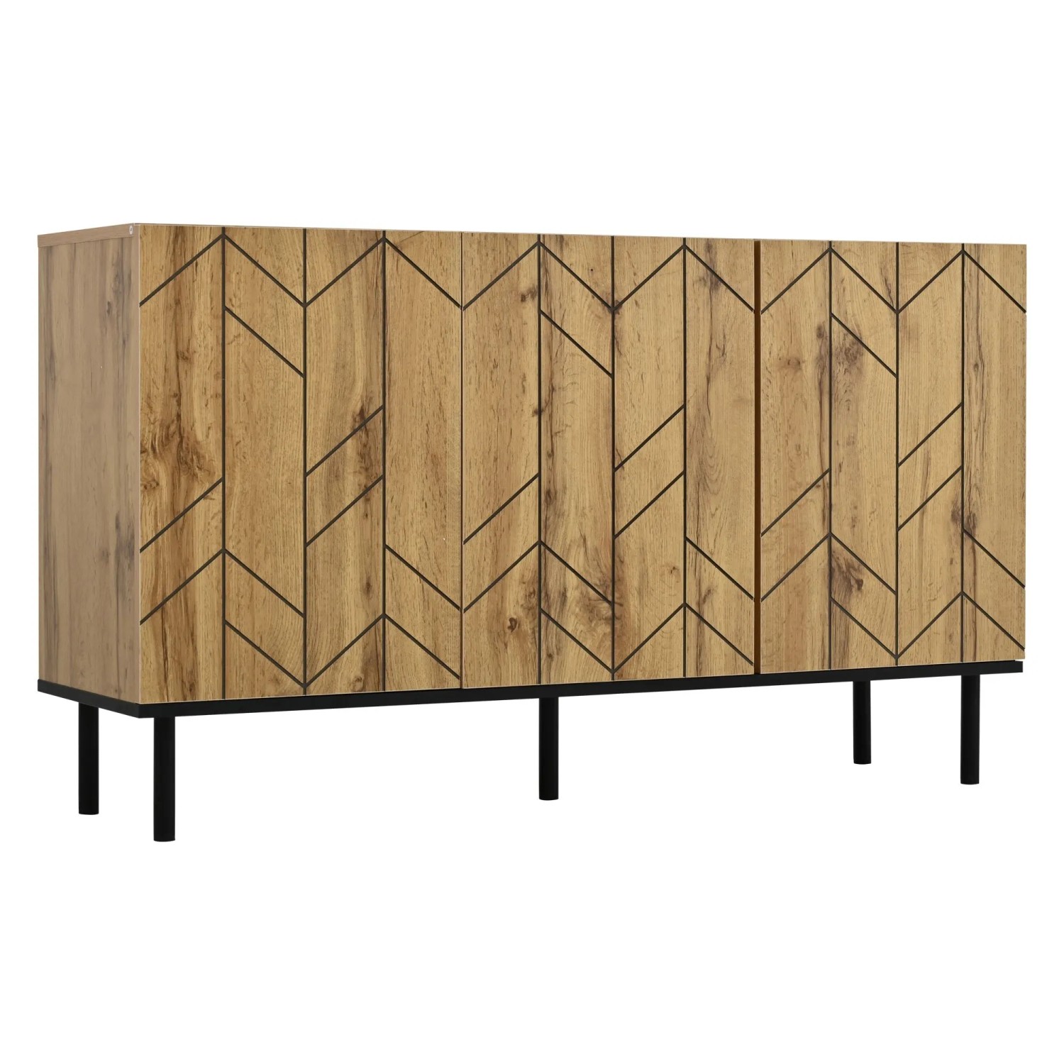 Merax Sideboard 120x35x70 cm Natur Wellenmuster 3 Türen