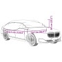 Skizze einer silbernen Autoabdeckung (Halbgarage) XL mit Maßangaben.