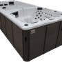 Canadian Spa Swim Spa St. Lawrence, großer Whirlpool mit zwei Zonen und brauner Verkleidung.