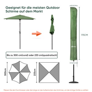 Sekey Schutzhülle für 300 cm Sonnenschirm, Polyester, wasserabweisend.