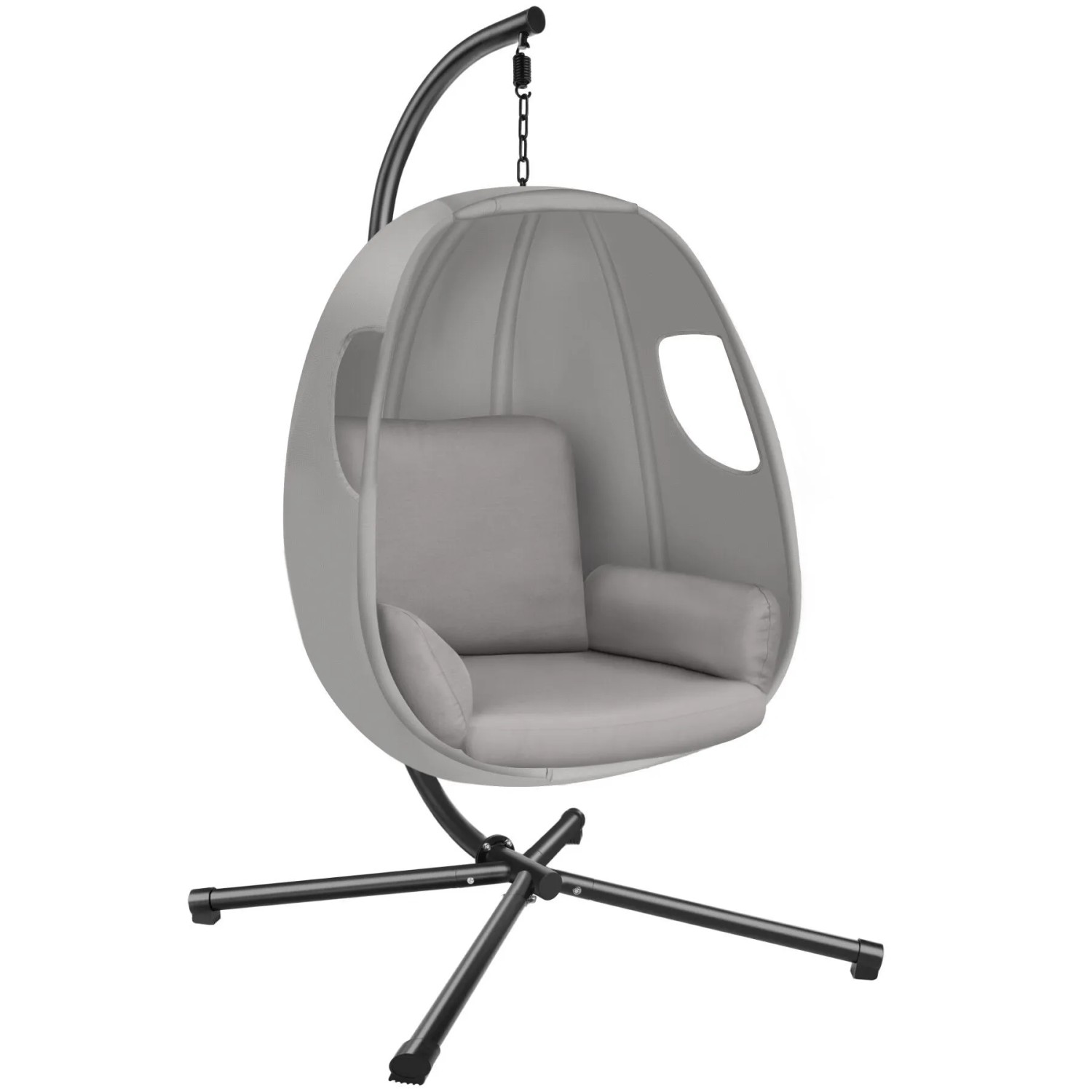 Tectake Hängesessel Anika Mit Extra Dickem Sitzkissen  360° Drehbar Stabil  Bodenschonend und Faltbar  97 x 100 x 201 cm Hellgrau