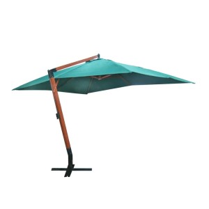 Grüner vidaXL Ampelschirm Melia 300x400 cm mit Holzrahmen und stabilem Standfuß.