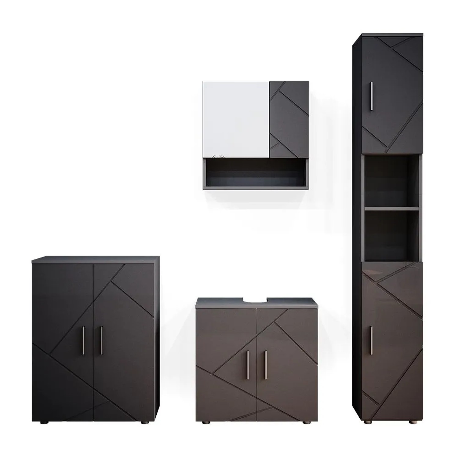Vicco Badmöbel-Set Irma Anthrazit Hochglanz 60 x 59 4-teilig