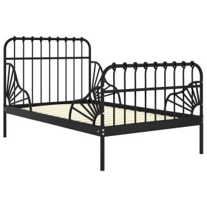 Schwarzes vidaXL Ausziehbett aus Metall, Lattenrost sichtbar. Bett für Matratzen 80x130/200 cm.