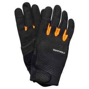 Fiskars Axt- und Werkzeug-Handschuhe, Größe 12, schwarz-orange, für sicheren Halt und Schutz bei Gartenarbeiten.