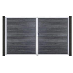 GroJa Solid Steckzaun Tor, DIN Rechts, steingrau, mit Aluminiumrahmen. Sichtschutzzaun.