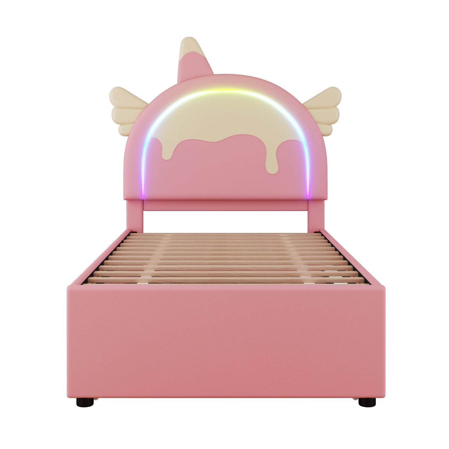 KOMHTOM Kinderbett Mit Cartoon-Motiv  90 x 200 Cm  Einhornfürm  Mit Ausziehbarem Gästebett Aus Pu-Leder  Rosa KOMHTOM Kinderbett Mit Cartoon-Motiv  90 x 200 Cm  Einhornform  Mit Ausziehbarem Gästebett Aus Pu-Leder  Rosa