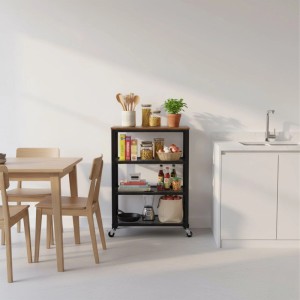 Relaxdays Rollwagen Stahl Schwarz Braun mit Rollen 85 cm x 60 cm x 40 cm 8 kg