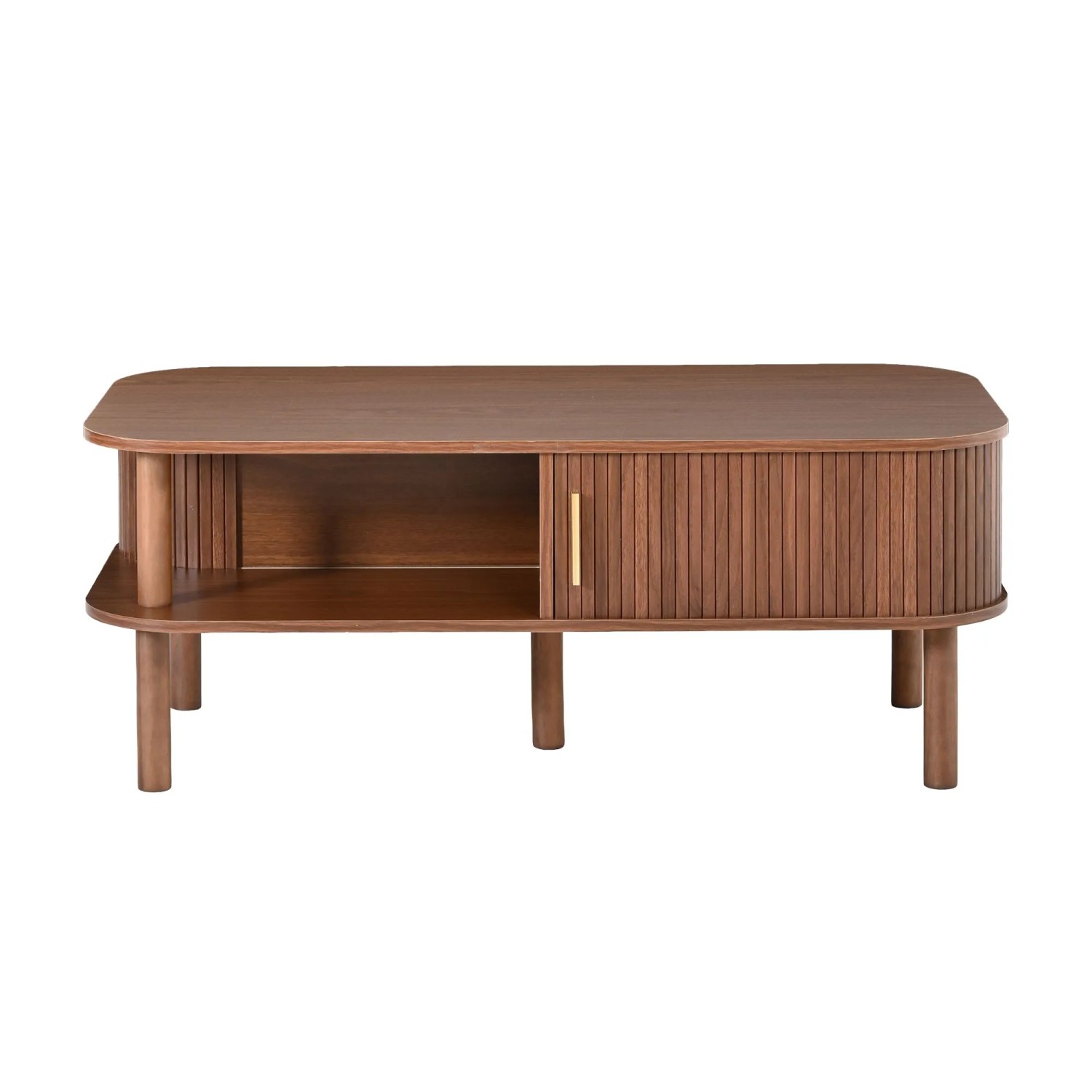 Merax Couchtisch 110x55x45cm Rolltür Stauraum Walnuss
