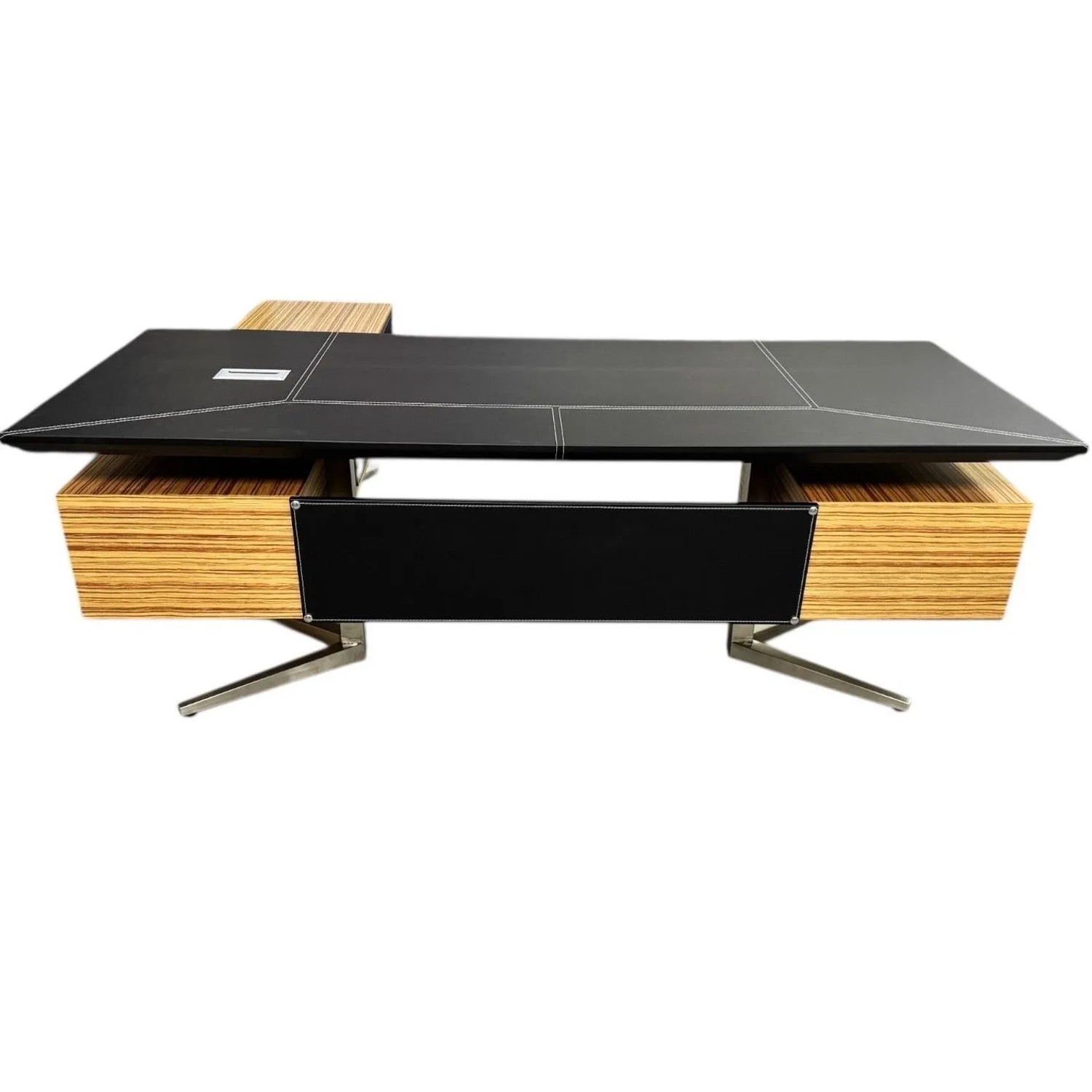 Jet-Line Luxus Schreibtisch Bari in Holzoptik und Edler Lederoptik in Schwarz 220 x 210 cm