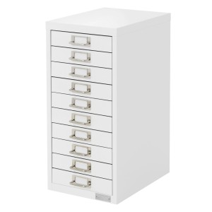 Weißer ML-Design Aktenschrank mit 10 Schubladen aus Metall für DIN A4 Dokumente.