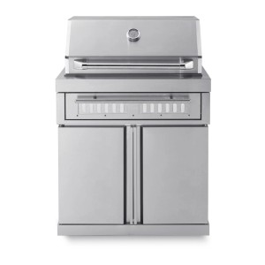 MyOutdoorKitchen Holzkohlegrill Stainless Collection, freistehend mit Edelstahlgehäuse und Schränken.