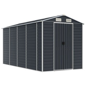 Geräumiges, anthrazitfarbenes vidaXL Gerätehaus aus verzinktem Stahl, ideal zur Gartenaufbewahrung.