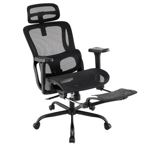 Schwarzer, ergonomischer Costway Bürostuhl mit verstellbarer Lendenstütze und Fußstütze.