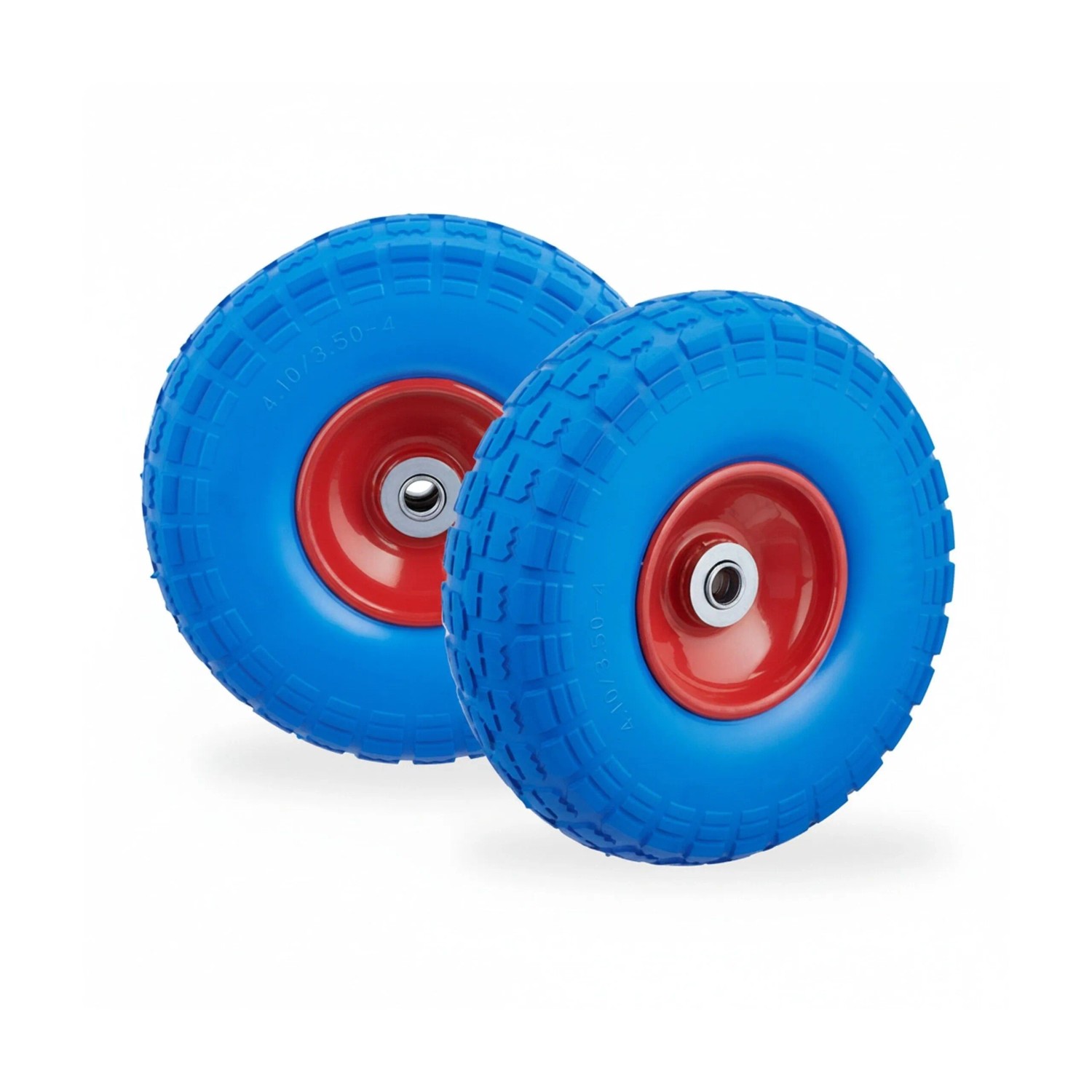 Relaxdays Sackkarrenrad PU Vollgummi Stahl Blau-Rot Pannensicher 2er Set 26 cm x 8,5 cm 1 kg