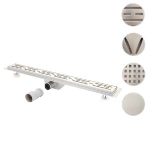 MCW Duschrinne 120cm aus Edelstahl mit Siphon und verschiedenen Abdeckungsdesigns.