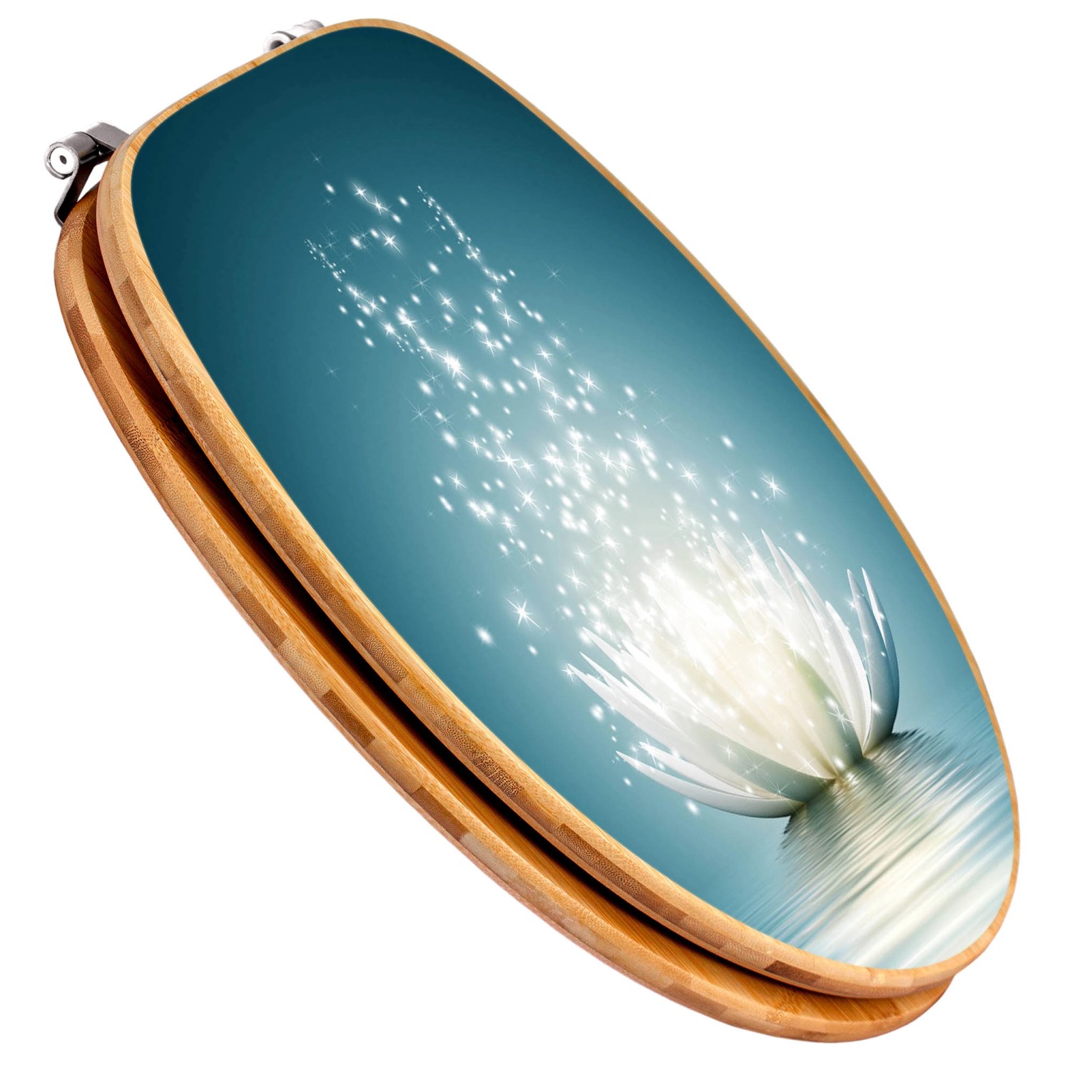 Banjado WC-Sitz aus Bambus mit Lotusblüten Motiv. Toilettendeckel aus Holz mit Universal Scharnieren.