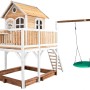 Axi Liam Spielhaus mit Nestschaukel, Rutsche, Sandkasten. Holzhaus in Braun, Weiß, Grau für Kinder.