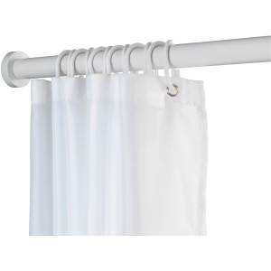 Wenko Teleskop-Duschvorhangstange Luz, ausziehbar, rostfrei, 70-115 cm, Weiß mit Duschvorhang.