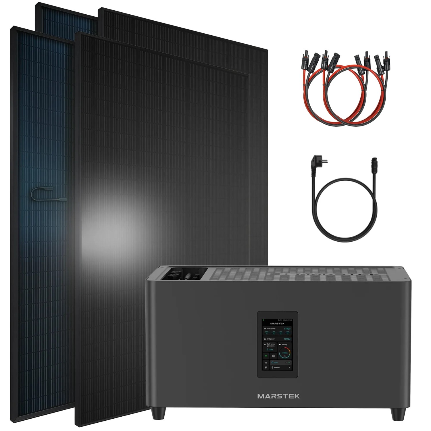 SUNNIVA Balkonkraftwerk 1840W Marstek Jupiter C Plus 2,56 kWh Solarspeicher Wechselrichter inkl Kabel 4x460W Solarmodule Bifazial Fullblack Glas-Glas