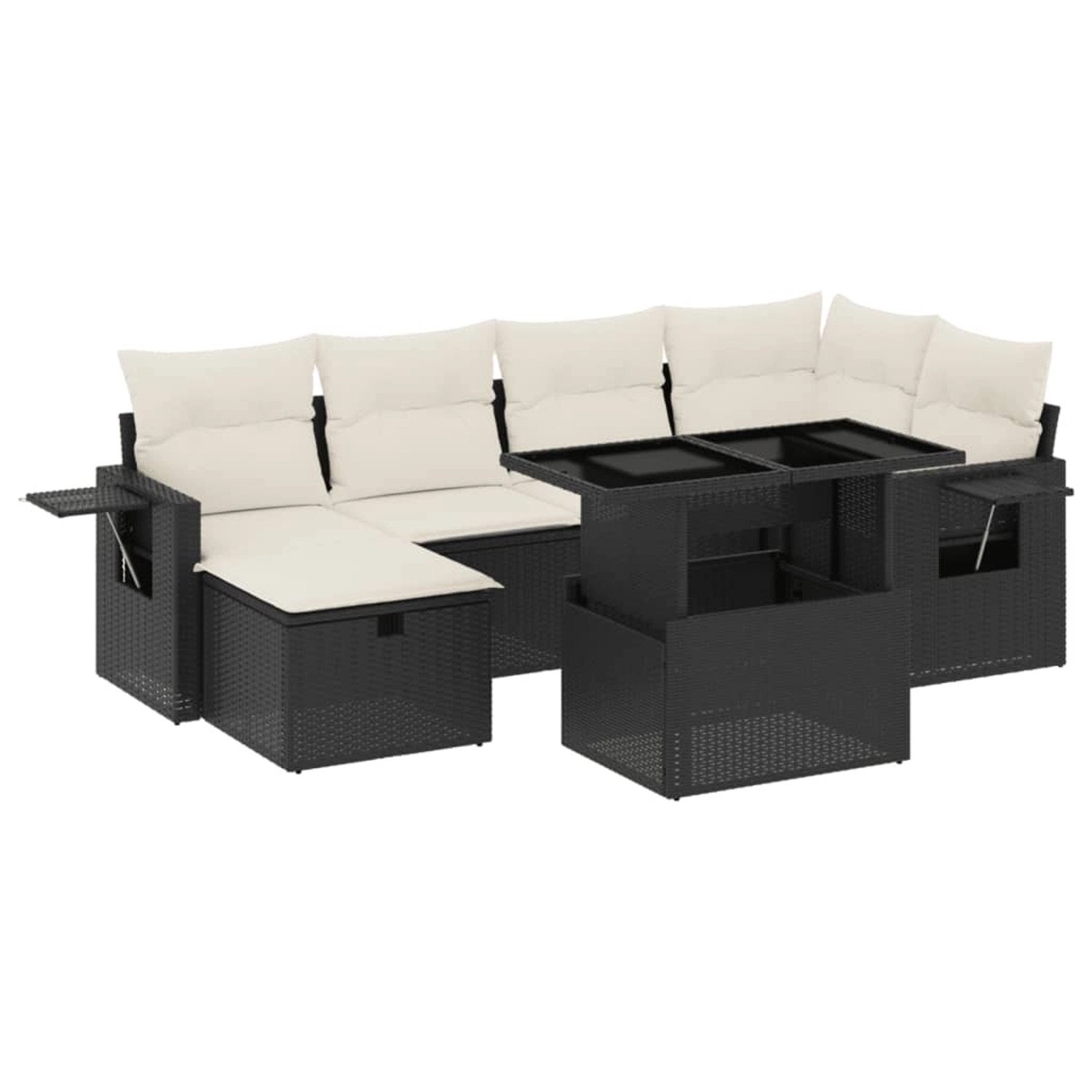 vidaXL 7-Tlg Garten-Sofagarnitur mit Kissen Schwarz Poly Rattan 3274976