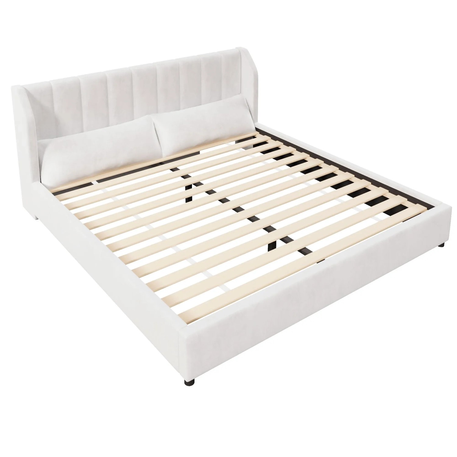 Merax Polster Plattformbett 180x200 cm Mit Samtbezug Lattenrost Beige