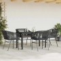 Schwarze 5-tlg. Garten-Essgruppe mit Poly Rattan Stühlen und Glastisch für den Außenbereich.