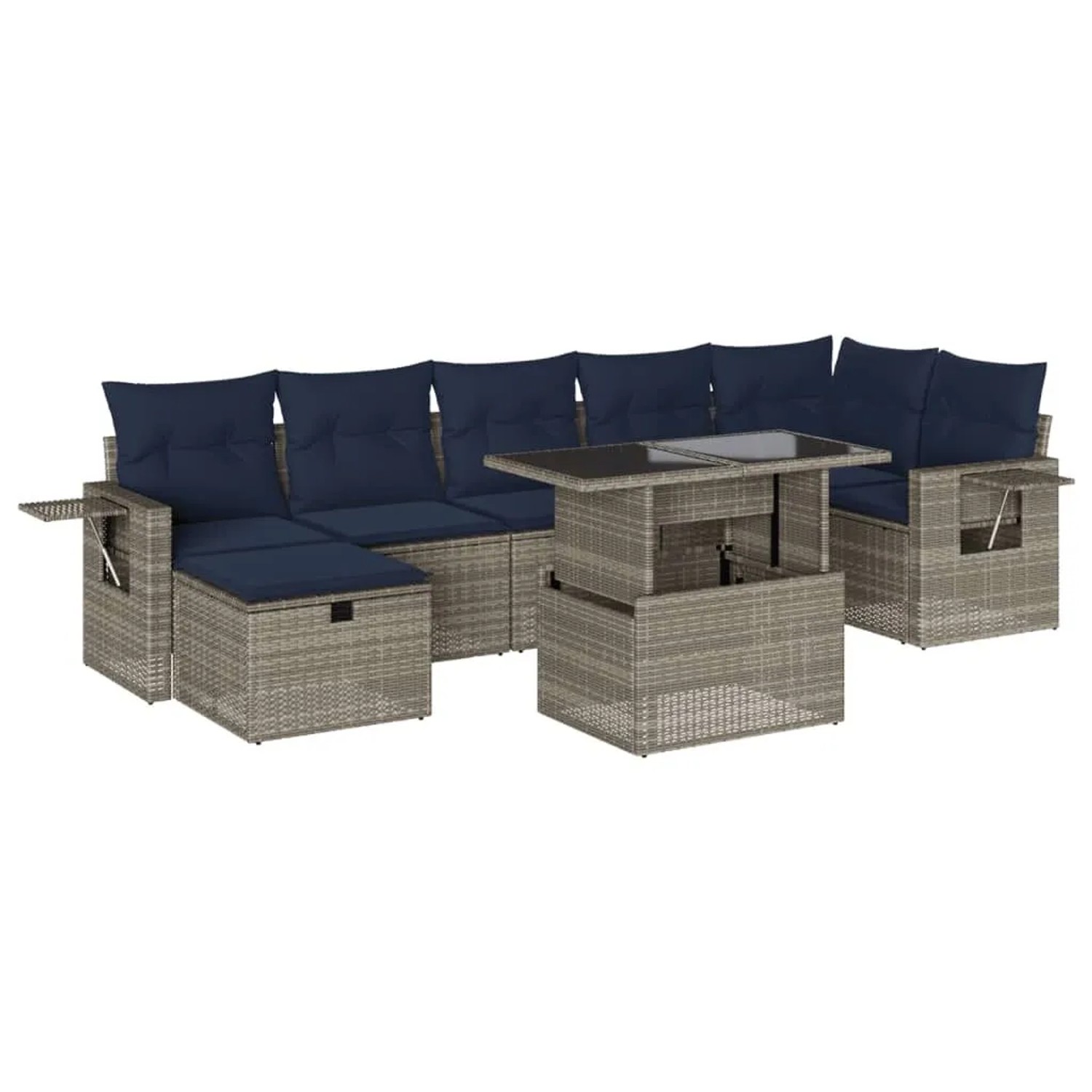 vidaXL 8-Tlg Gartensofa-Set mit Kissen Grau Polyrattan 3274991 günstig online kaufen