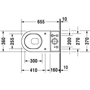Maßzeichnung Duravit Starck 3 Stand-WC, 65,5 cm, Tiefspüler, waagerechter Abgang.