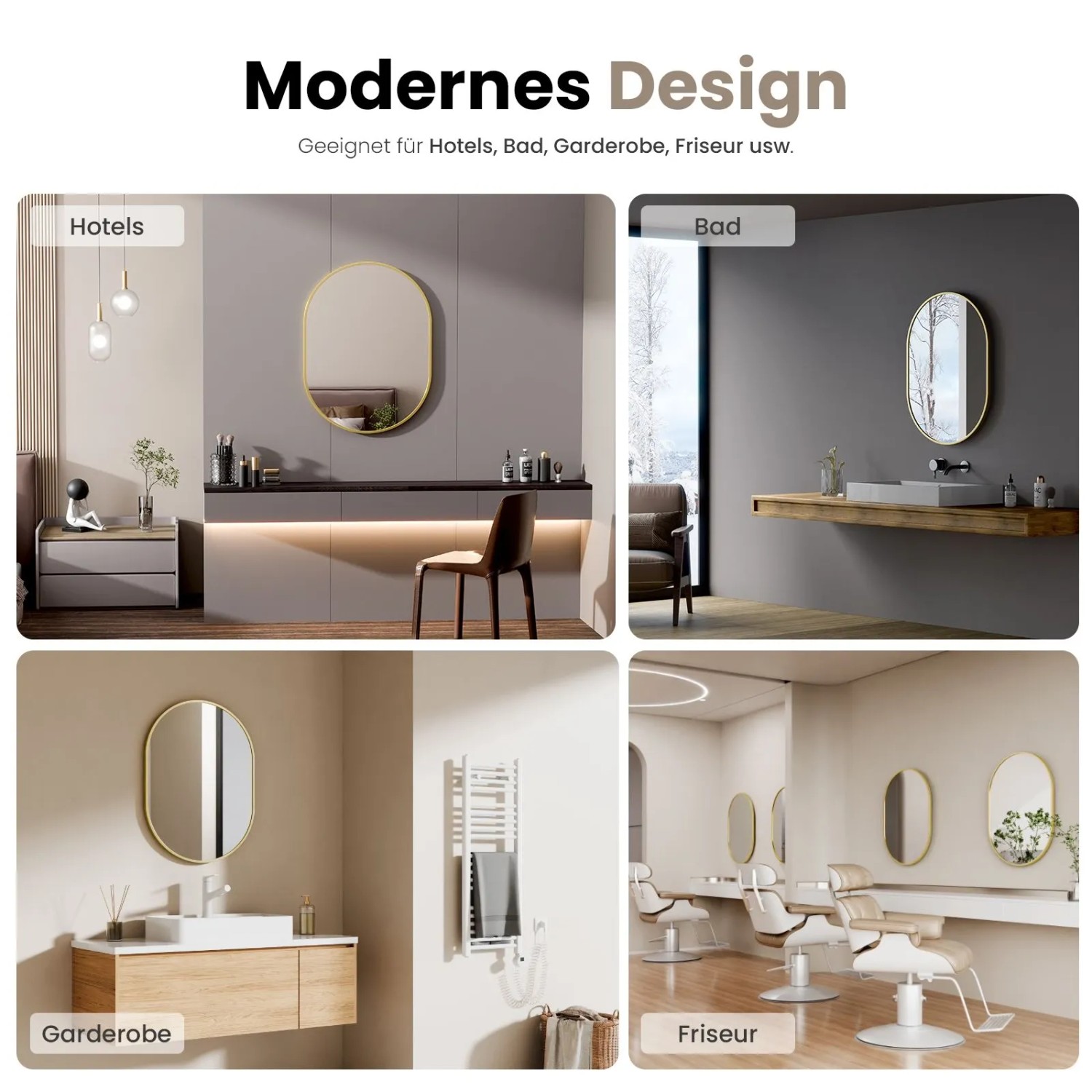 Emke Ovaler Badspiegel 60 x 80 cm Wandspiegel Gold Metall Badezimmerspiegel_6