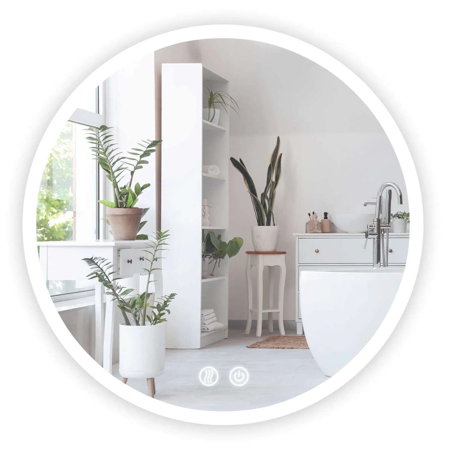 Floordirekt Badspiegel Liora mit LED-Beleuchtung Touch-Bedienung Weiß Ø 70 cm