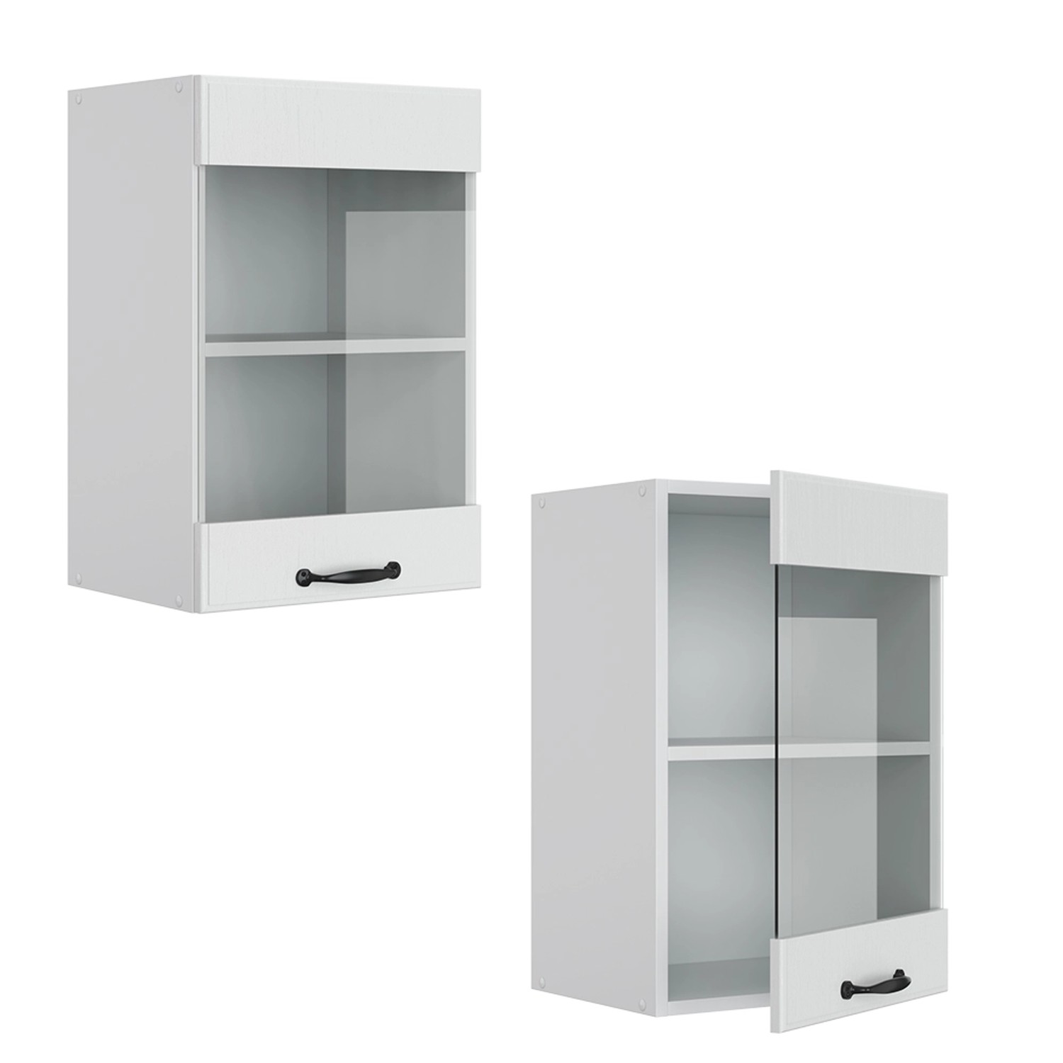 Vicco Küchenglasschrank R-Line, weiß, Landhausstil, 40 cm breit. Hängeschrank mit Glastür und Schublade.