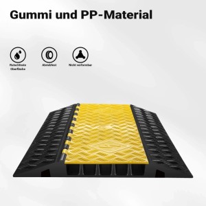 Wiltec Kabelbrücke: Überfahrschutz aus Gummi/PP, gelbe Abdeckung, 95x54x5,5cm, für Kabelkanäle