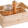 Kesper Holzkiste Kiefer, 18 l, naturbelassen, mit seitlichen Tragegriffen und Inhalt.