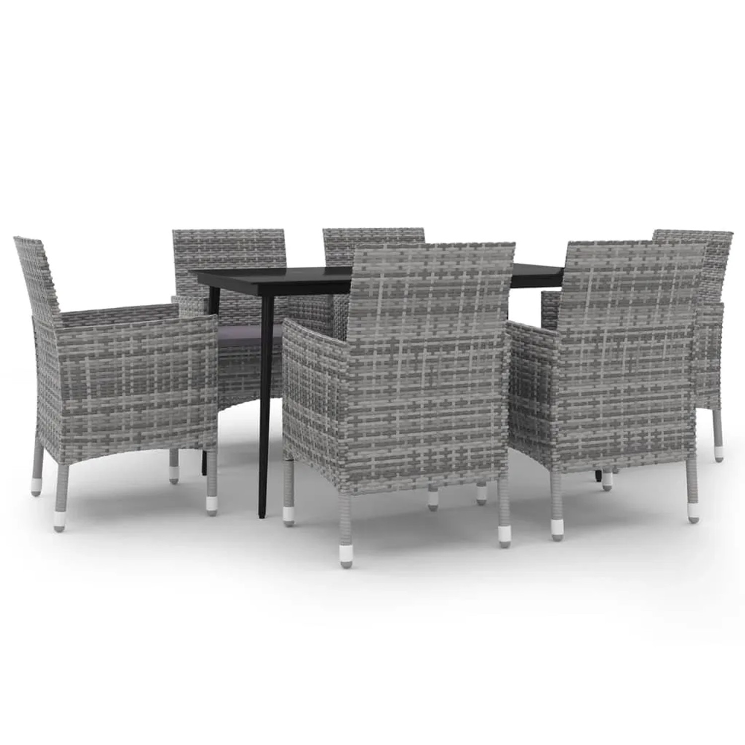vidaXL 7-Tlg Garten-Essgruppe mit Auflagen Poly Rattan und Glas 3099742