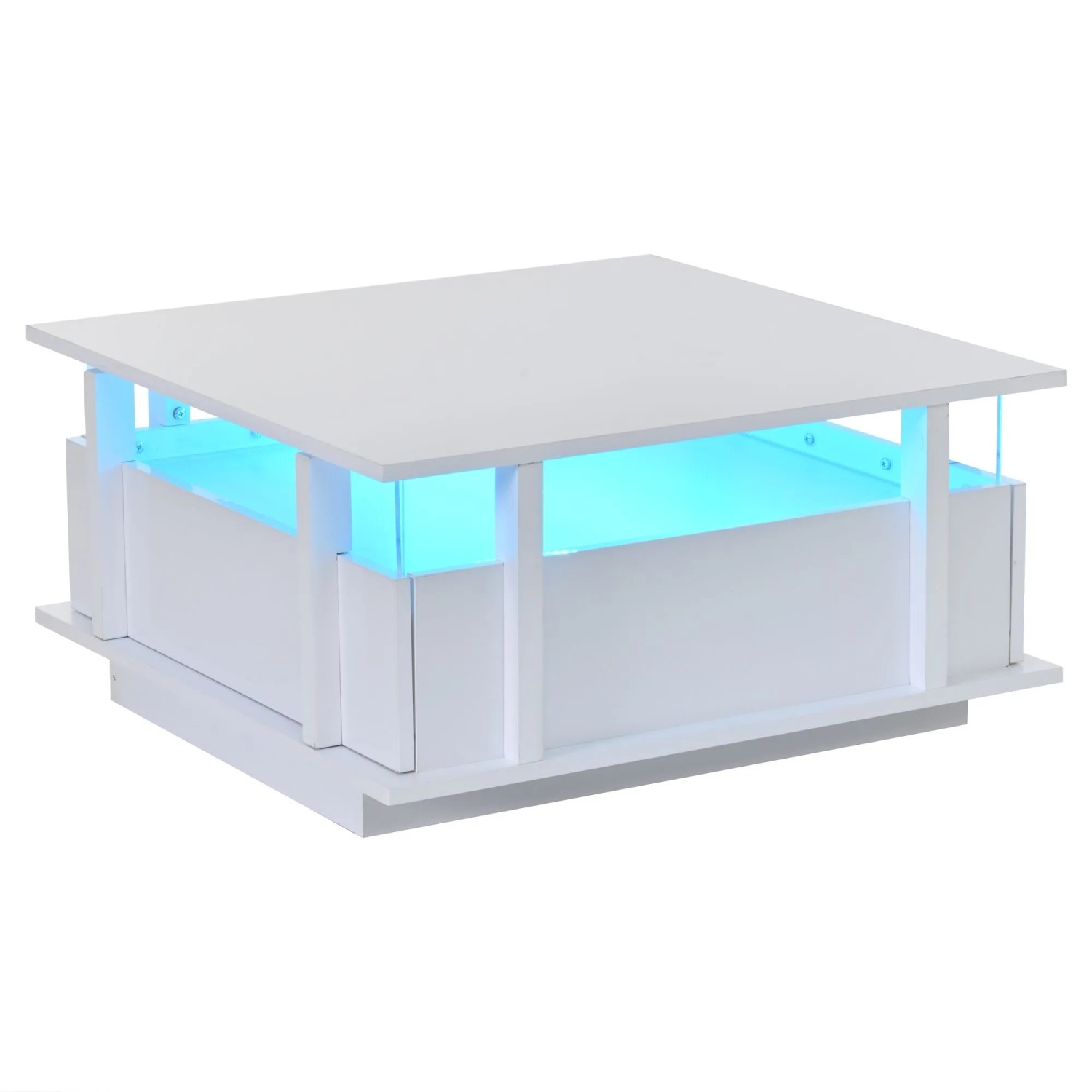 Merax Couchtisch Hochglanz mit LED 2 Schubladen Acryl Weiß Für Kleine Räume