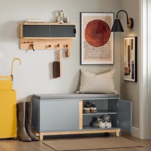 SoBuy Schuhbank mit Sitzfläche Sitzbank mit Stauraum Hellgrau FSR117-HG