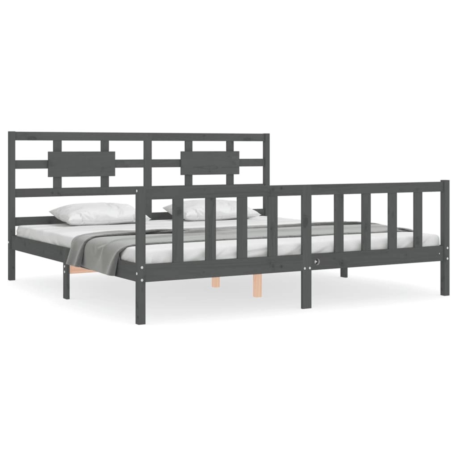 vidaXL Massivholzbett mit Kopfteil Grau 200x200 cm 3192578 günstig online kaufen