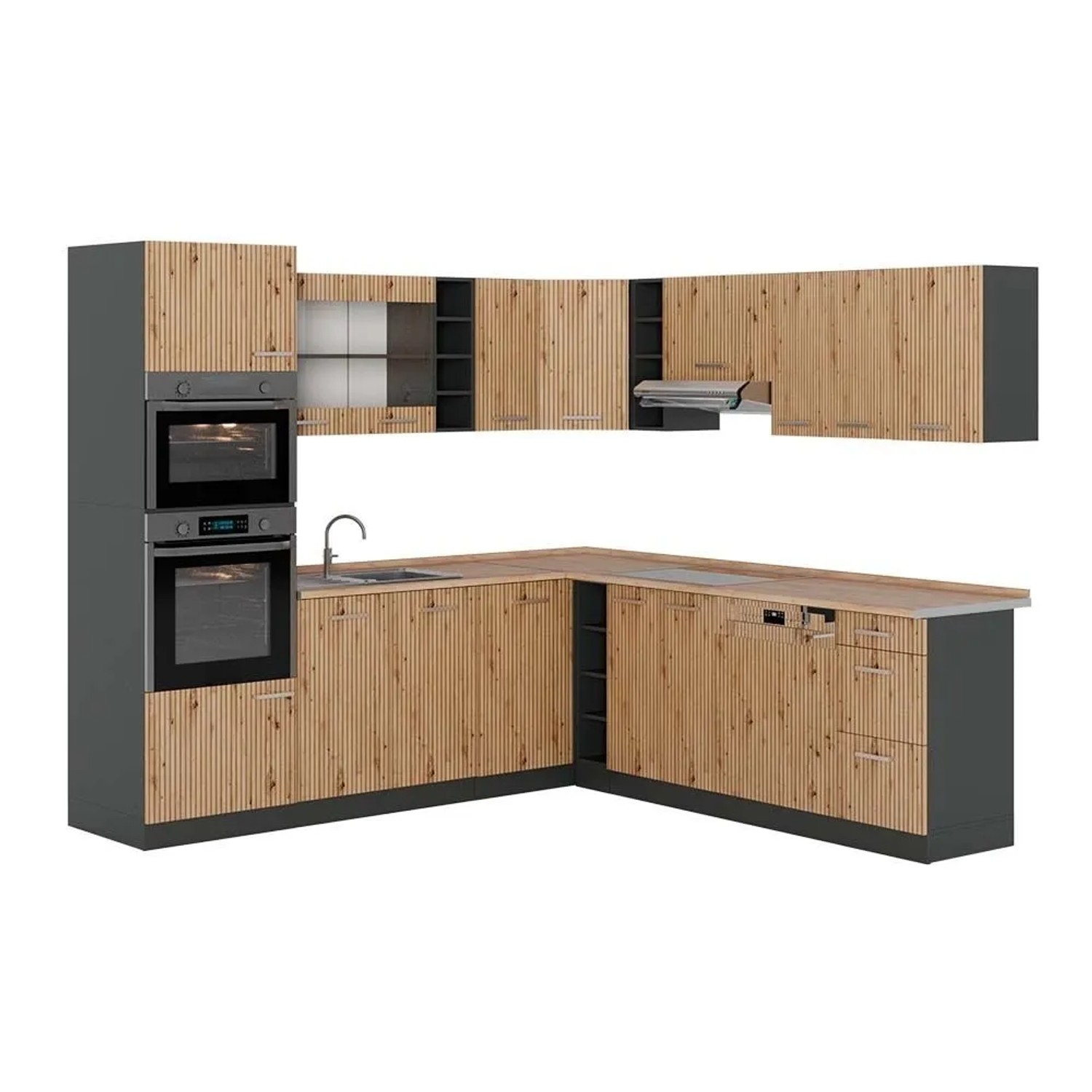 Vicco Eckküche R-Line Artisan-Eiche/Anthrazit 247 x 82, AP Eiche