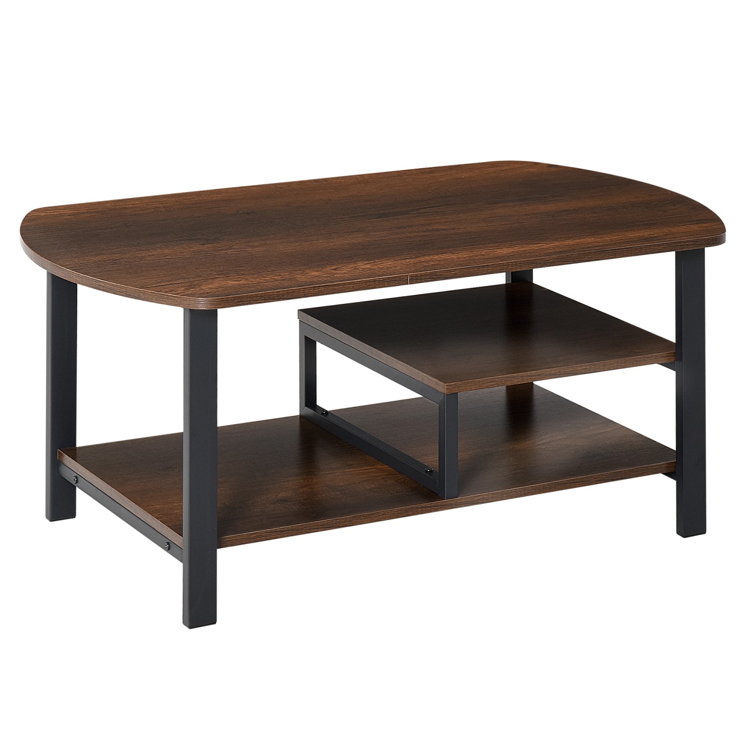 HOMCOM Couchtisch mit Ablageflächen E1 Spanplatte Stahl Braun 100L x 60B x günstig online kaufen